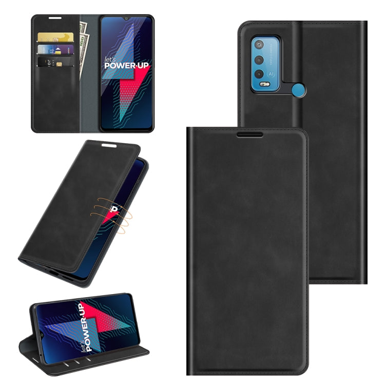 Magnetic leather wallet case with card slots and holder, black