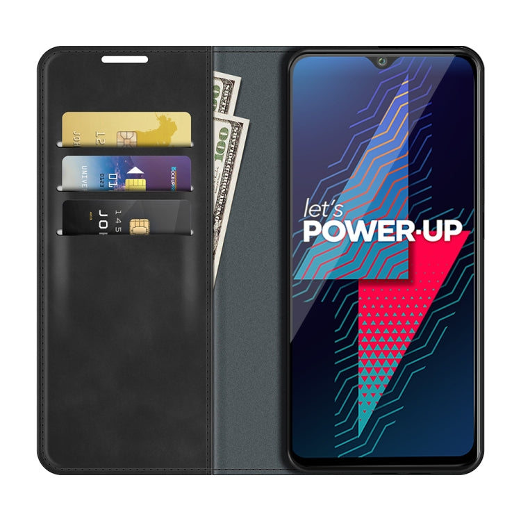 Black magnetic leather wallet case with card slots and cash pocket