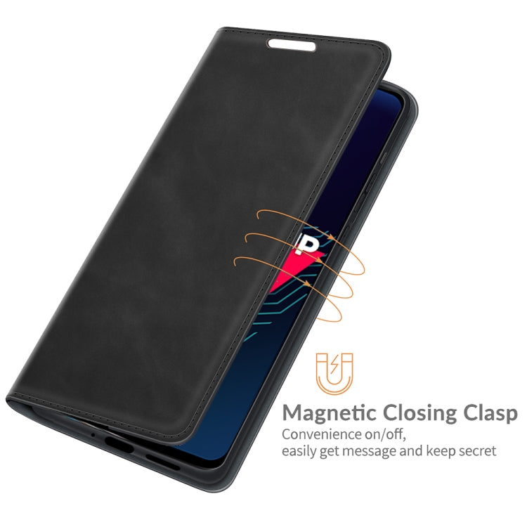 Black magnetic leather wallet case with flip cover and clasp