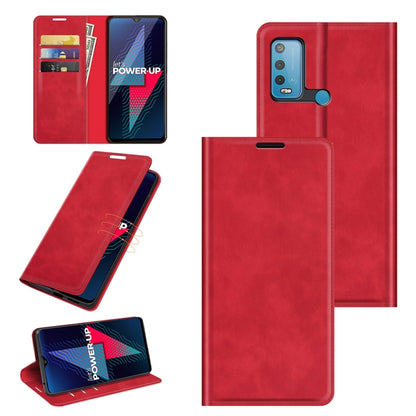 Magnetic leather wallet case with card slots and holder, red