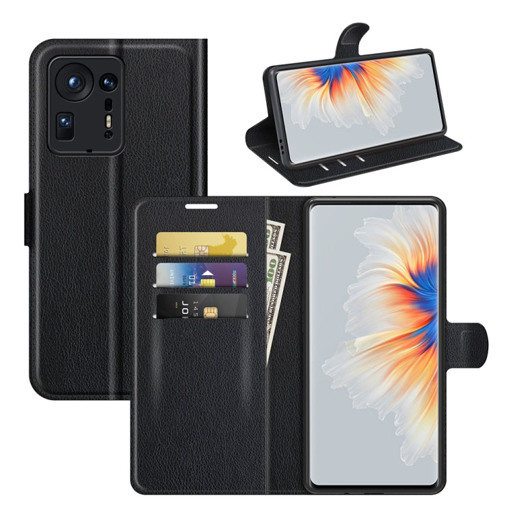 Black leather-texture flip phone case with card slots, holder, and protective cover