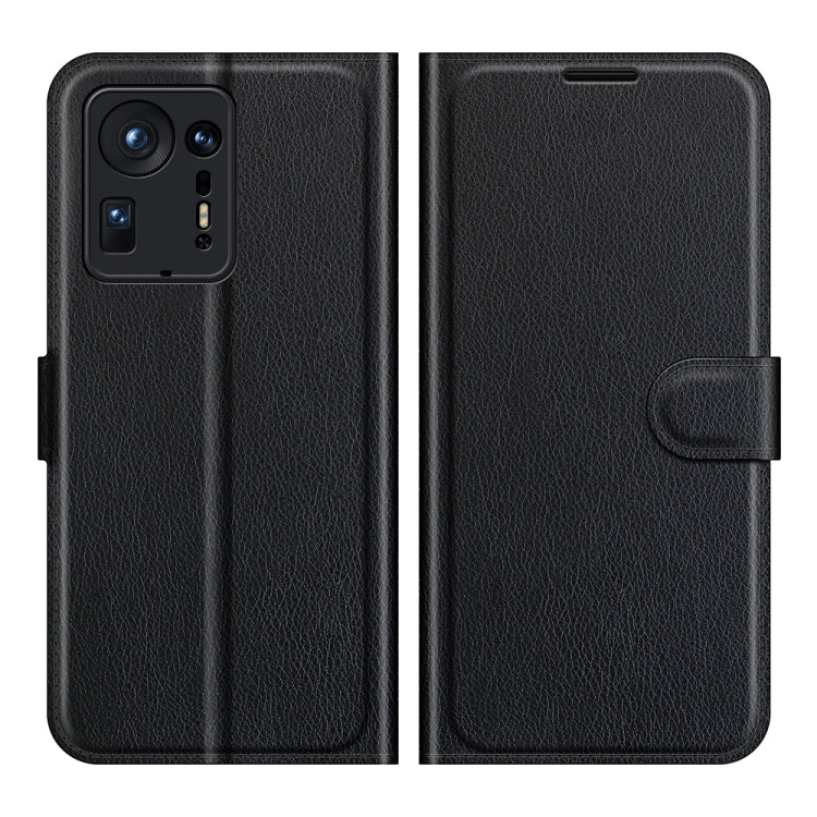 Black litchi-texture flip case with wallet flap and protective back cover