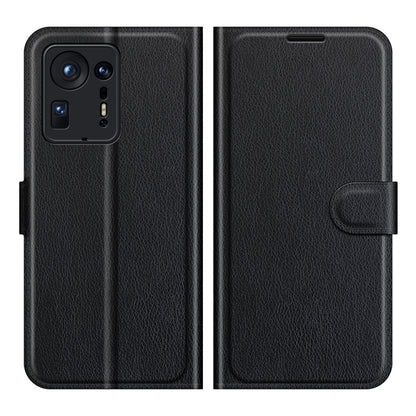 Black litchi-texture flip case with wallet flap and protective back cover