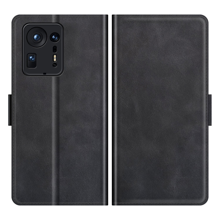 Black dual-side magnetic flip leather phone case with front and back protection