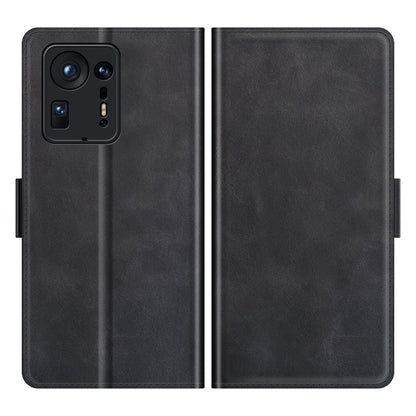 Black dual-side magnetic flip leather phone case with front and back protection