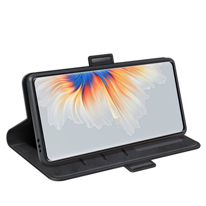 Black magnetic flip leather phone case with horizontal stand for viewing