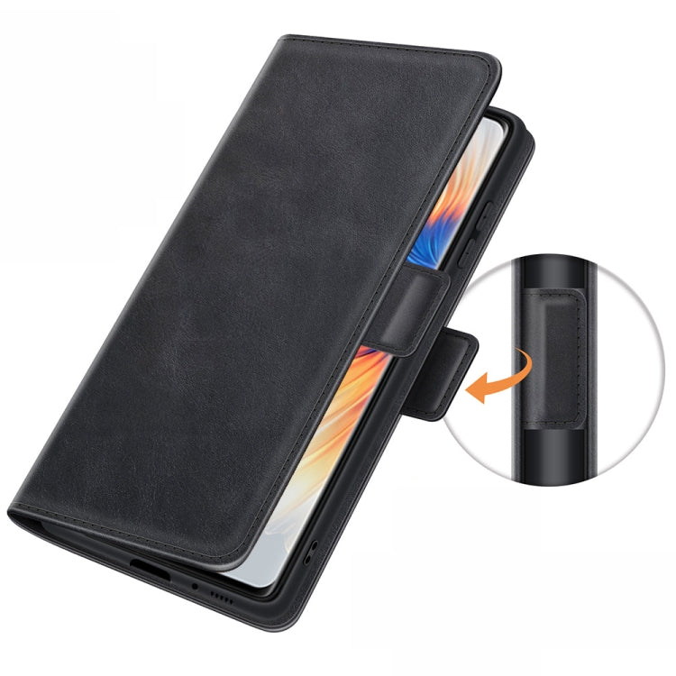 Black magnetic flip leather phone wallet case showing secure side hinge design