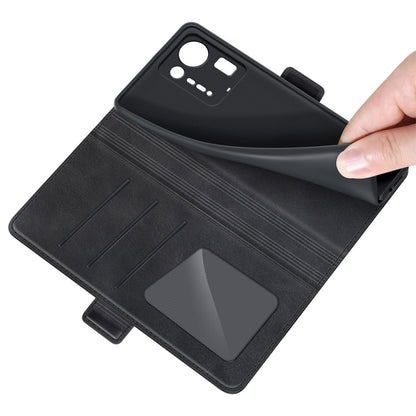 Black leather phone wallet case interior with card slots and textured pocket panel
