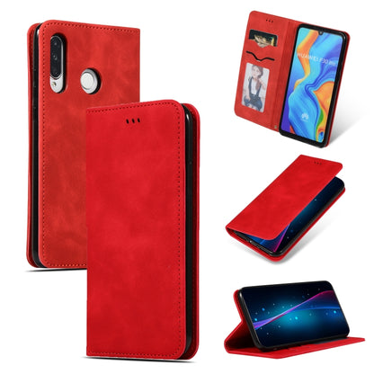 Red leather wallet flip phone case with front cover, card holder, and camera cutout