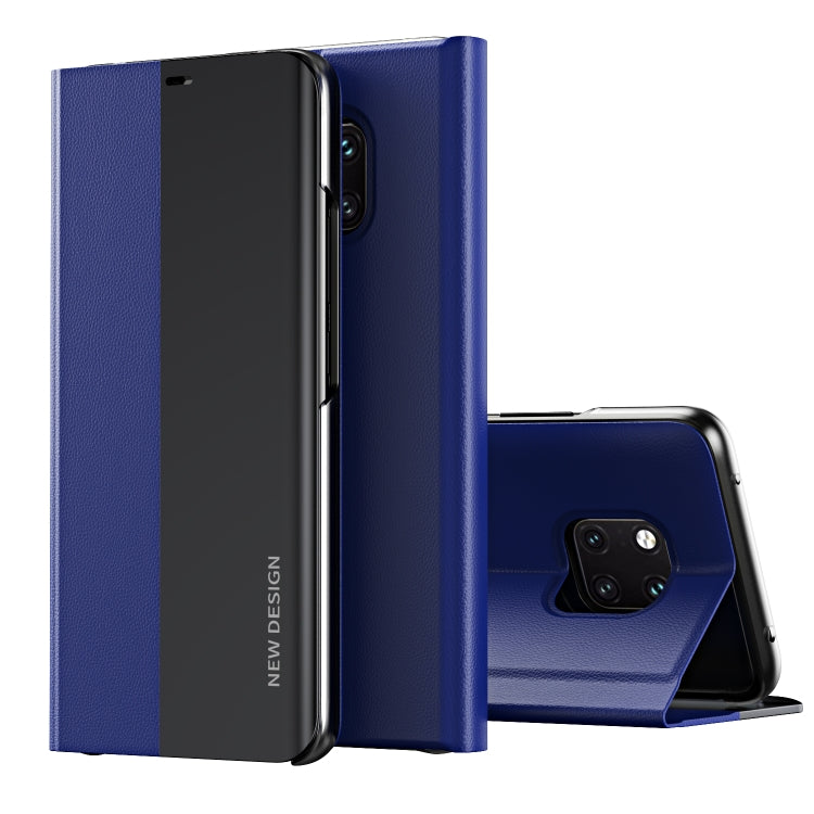 Ultra-thin flip leather phone case with holder, dark blue, partially open