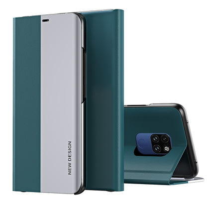 Ultra-thin flip leather phone case with holder, green, partially open