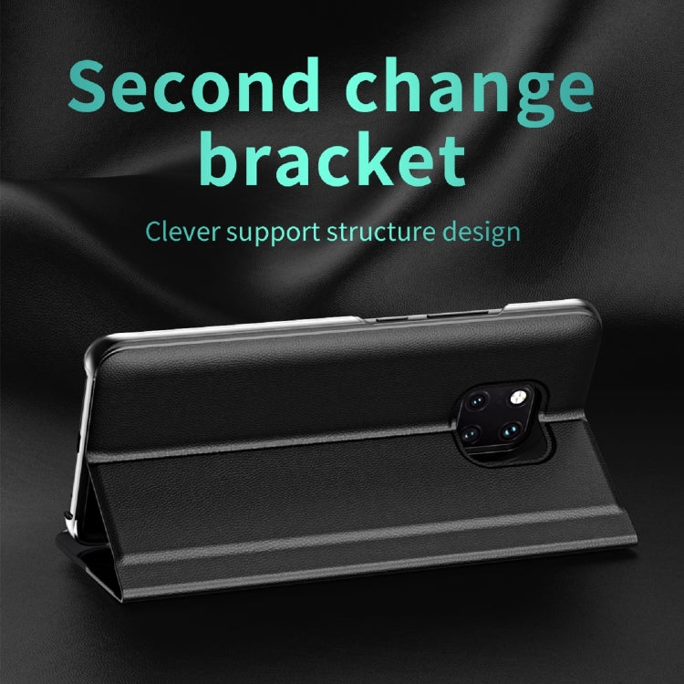 Ultra-thin leather flip phone case with holder, black, flip stand open