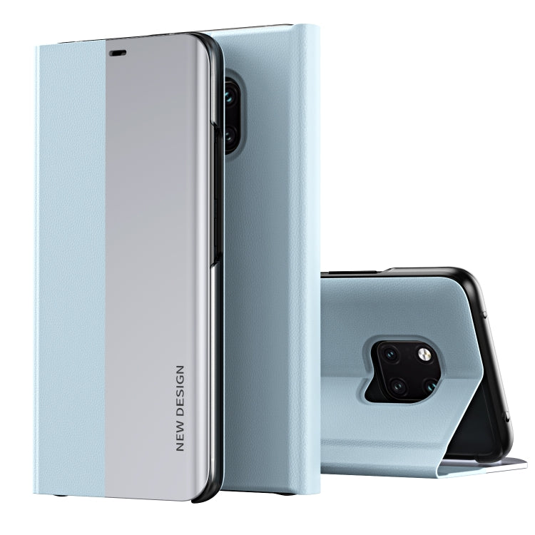 Two-tone flip leather phone case with holder, light blue and gray