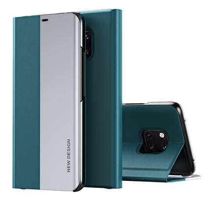Two-tone flip leather phone case with holder, teal and gray