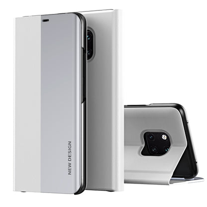 Two-tone flip leather phone case with holder, light gray and gray