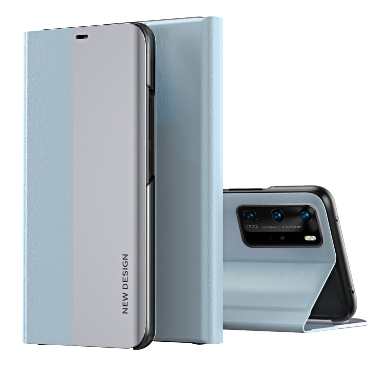 Two-tone flip leather phone case with holder, pale blue and gray