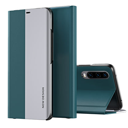 Ultra-thin flip leather phone case with holder, teal and light gray