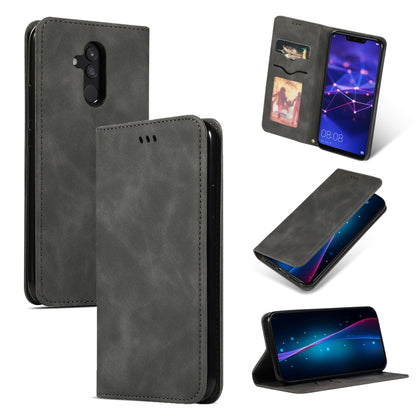 Dark gray magnetic flip leather wallet case with card pocket and cutouts for phone