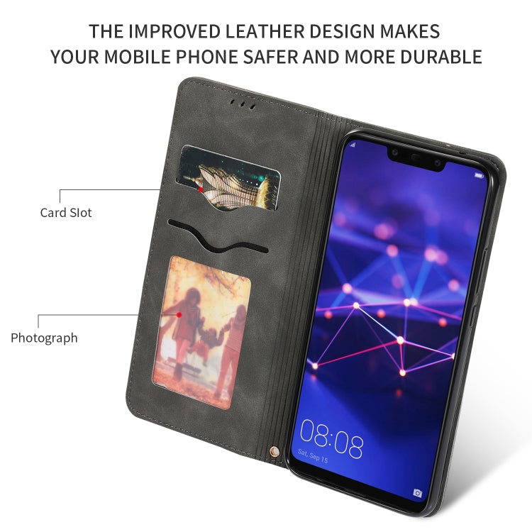 Dark gray magnetic flip wallet leather case with card pockets and phone screen