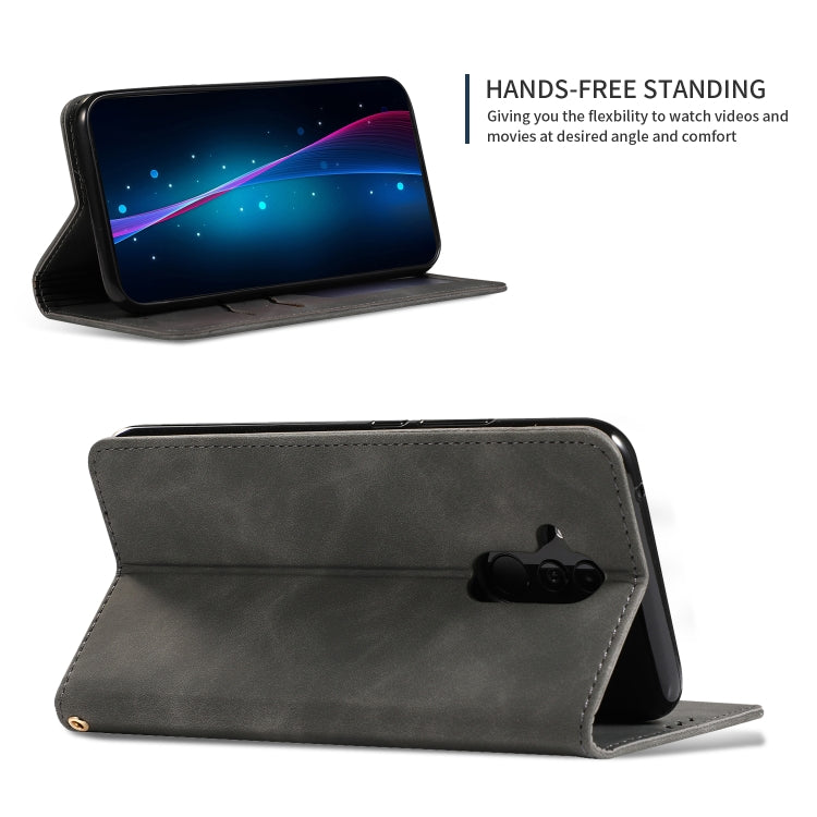 Dark gray magnetic flip leather wallet case with hands-free stand for video viewing