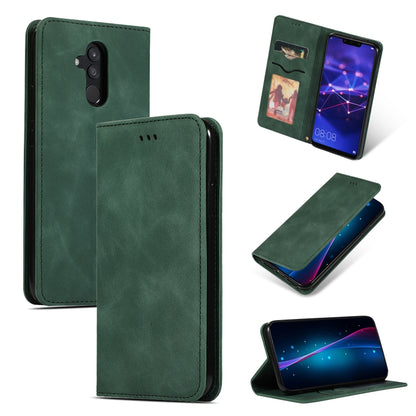 Army green magnetic flip leather wallet case, front and back views, card slot