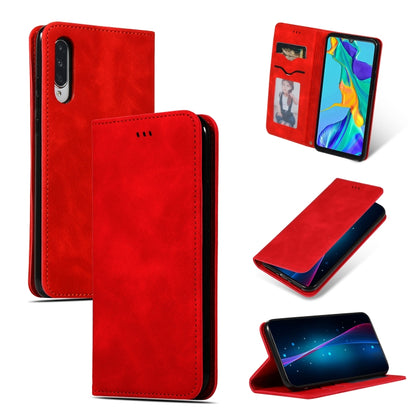 Red leather flip wallet case with magnetic closure and card slot for phone