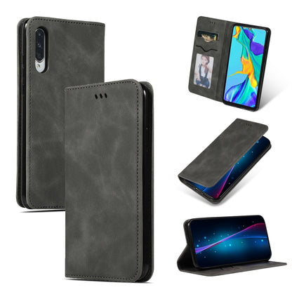 Dark gray leather flip wallet case with magnetic closure and card pocket