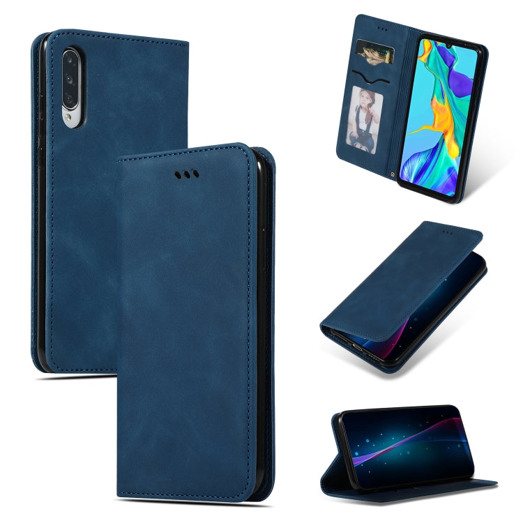 Navy blue leather flip wallet case with magnetic closure and card slots