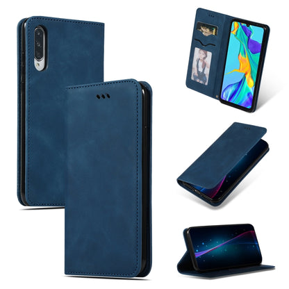 Navy blue leather flip wallet case with magnetic closure and card slots