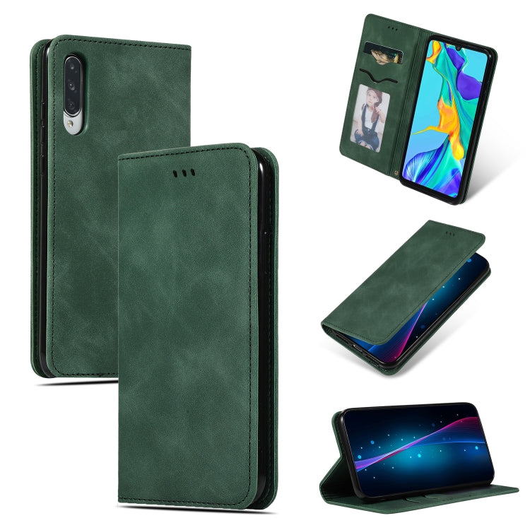 Magnetic leather flip phone case, green, card slot with viewing window