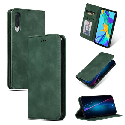 Magnetic leather flip phone case, green, card slot with viewing window