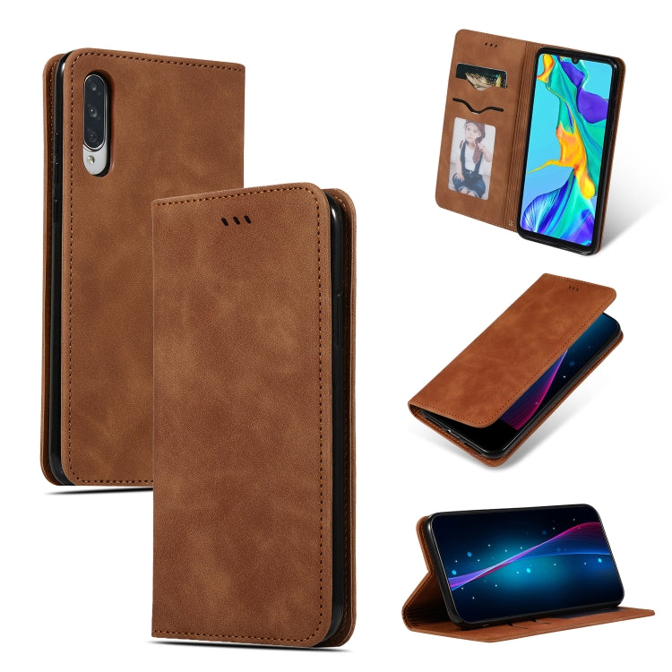 Magnetic leather flip phone case, brown, card slot with viewing window