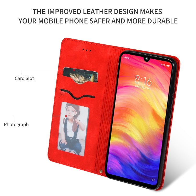 Red leather flip phone case with card slot and photo window; phone fits inside
