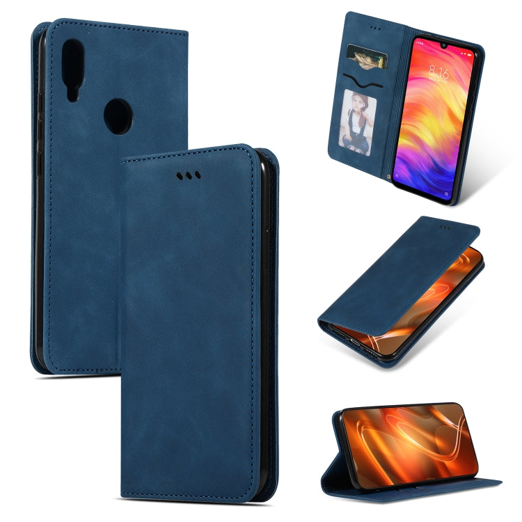 Navy blue leather flip phone case with magnetic closure and card holder window
