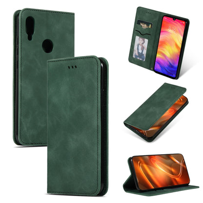 Magnetic flip leather case for phone, dark green with card slot and kickstand