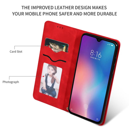 Red leather flip wallet case with two card slots and photo pocket, magnetic closure