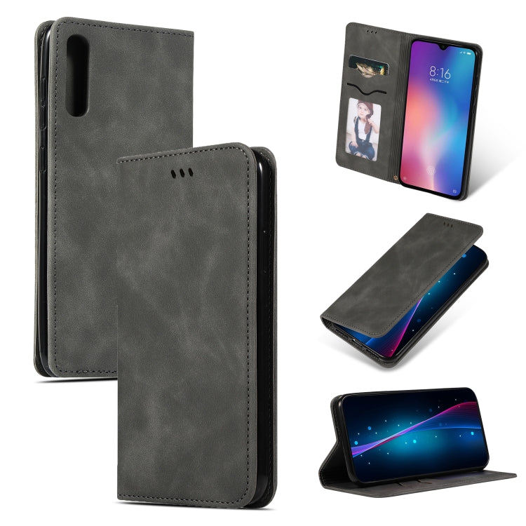 Dark gray leather magnetic flip wallet case with card slot and phone cutout