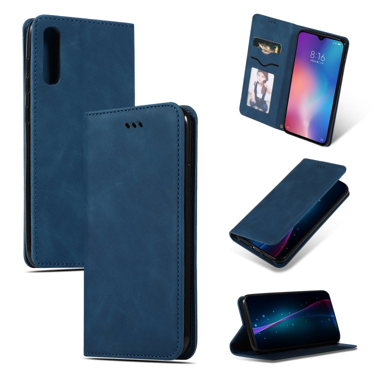 Navy blue leather magnetic flip wallet case with card slot and flip stand