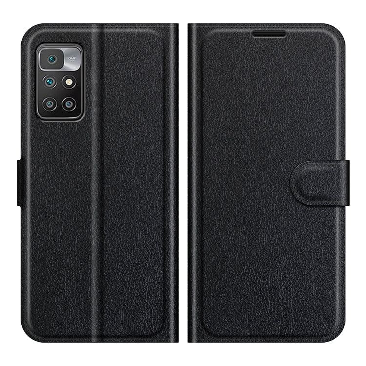 Flip wallet case for Xiaomi Redmi 10 in black, textured leather-look with card holder flap.