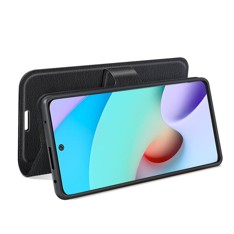 Flip wallet case for Xiaomi Redmi 10 in black, textured folio cover protecting the phone.
