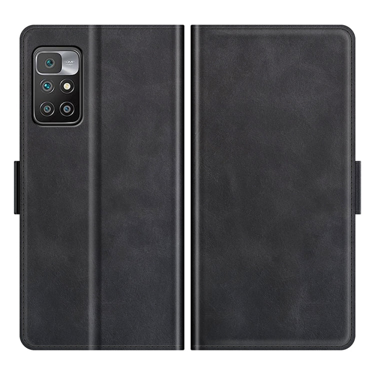 Black leather flip phone case with cover and side magnetic strap