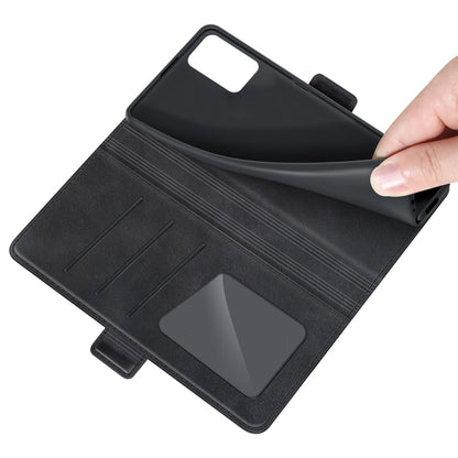 Black leather flip phone case interior with card slots and raised card pocket