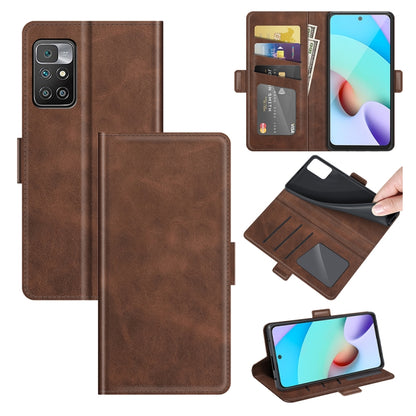 Brown leather flip phone case with card slots and magnetic clasp