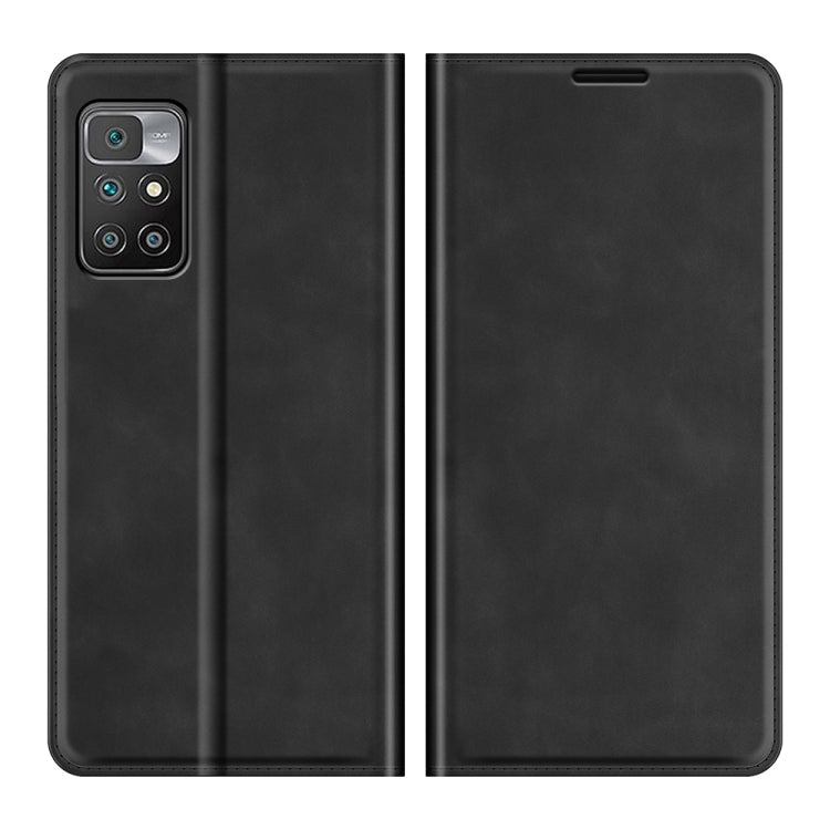 Black magnetic leather wallet phone case, front and back view with fold cover