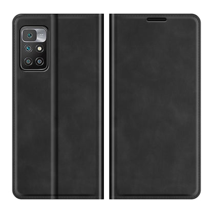 Black magnetic leather wallet phone case, front and back view with fold cover