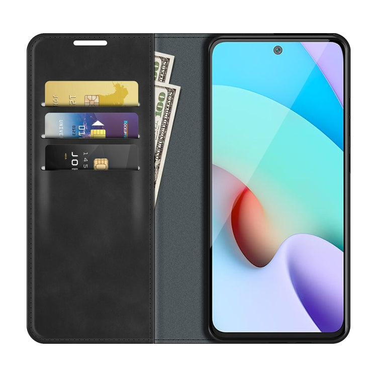Black magnetic leather wallet phone case with card slots and phone in front cover