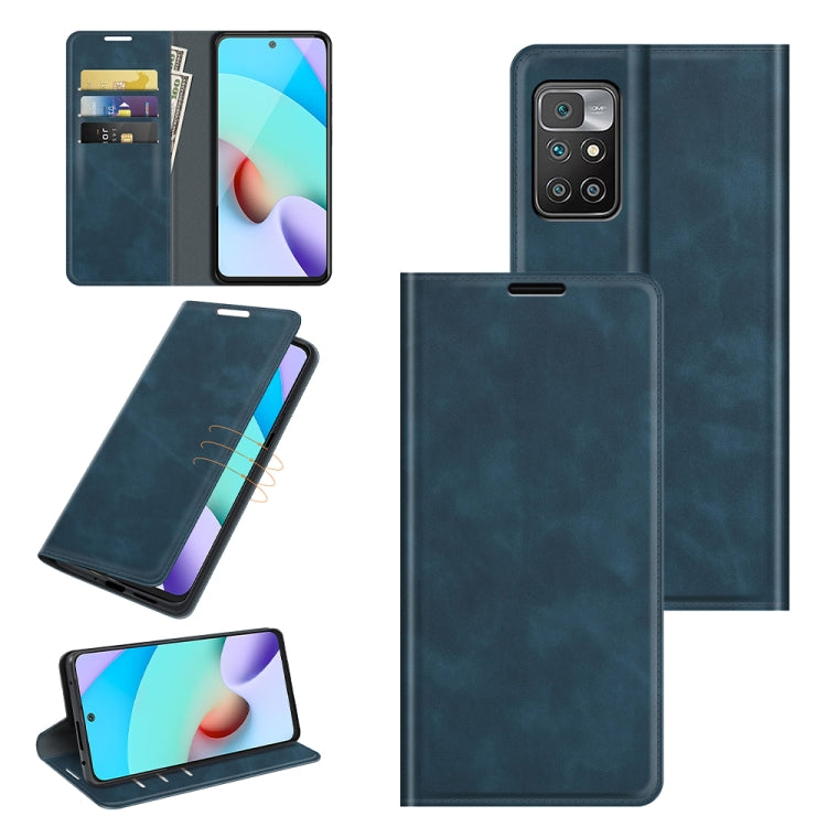 Magnetic leather wallet phone case with card slots and stand, dark blue for Redmi 10
