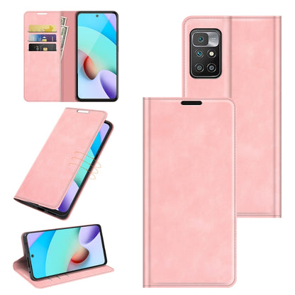 Magnetic leather wallet phone case with card slots and stand, pink for Redmi 10
