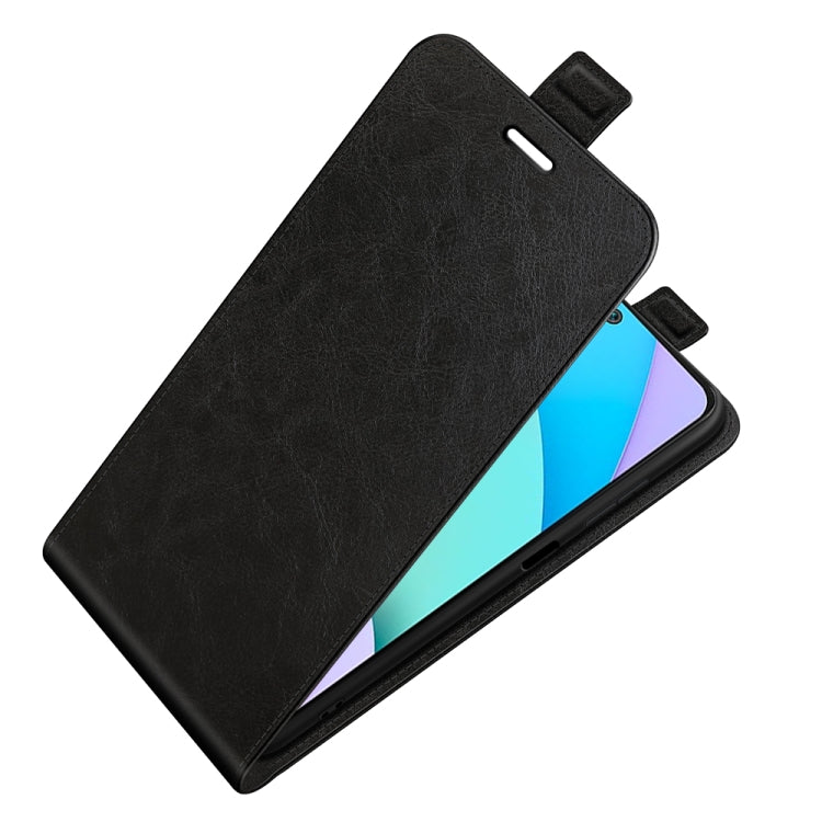 Black vertical flip leather phone case, front flap open at an angle