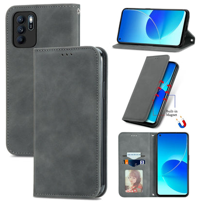 Retro Skin Feel Business Magnetic Horizontal Flip Leather Case With Holder & Card Slots & Wallet & Photo Frame, For OPPO Reno6 Z, For OPPO Realme GT Master